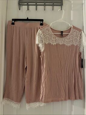 Ambrielle Dusty Rose Pajama Set with White Lace